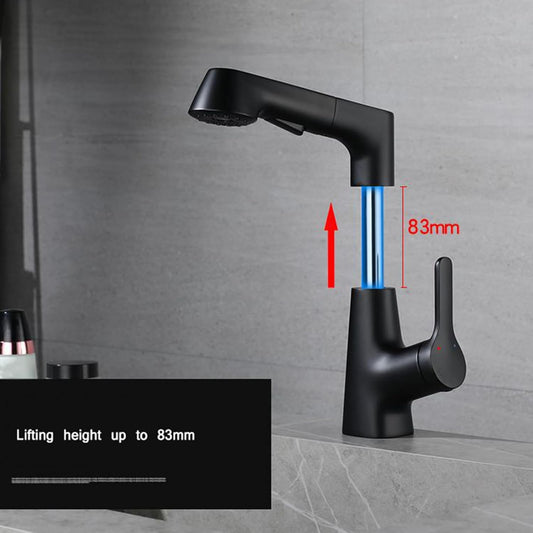 Grifos de baño con rociador extraíble ajustable para lavabo de lavado caliente y frío, grifos de baño de latón, color negro