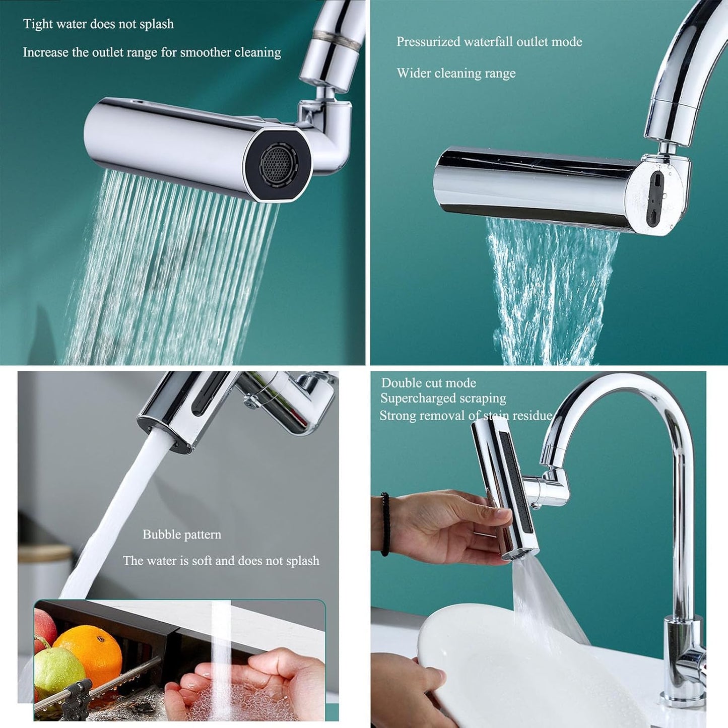 Cabezal Aireador Ahorrador de Grifo 4 en 1 Rotación 360° ABS Cromado