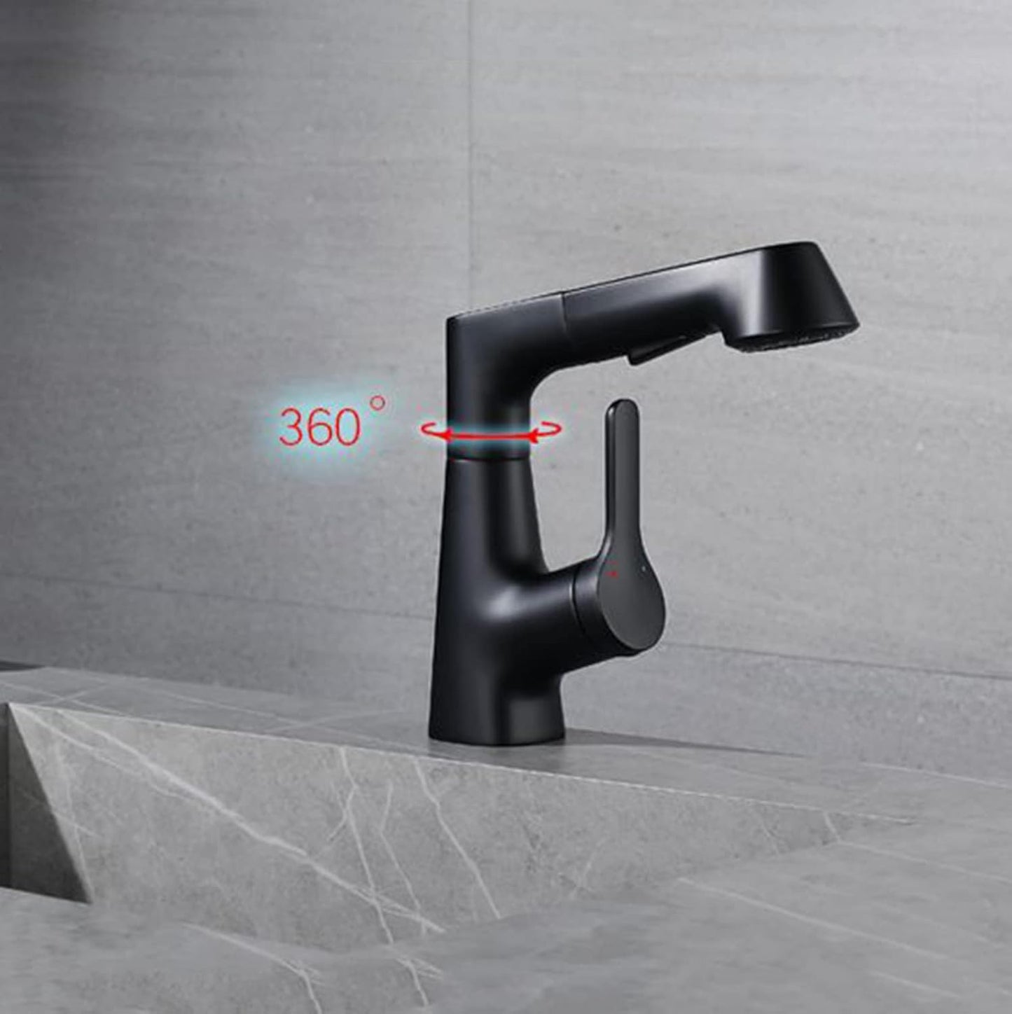 Grifos de baño con rociador extraíble ajustable para lavabo de lavado caliente y frío, grifos de baño de latón, color negro