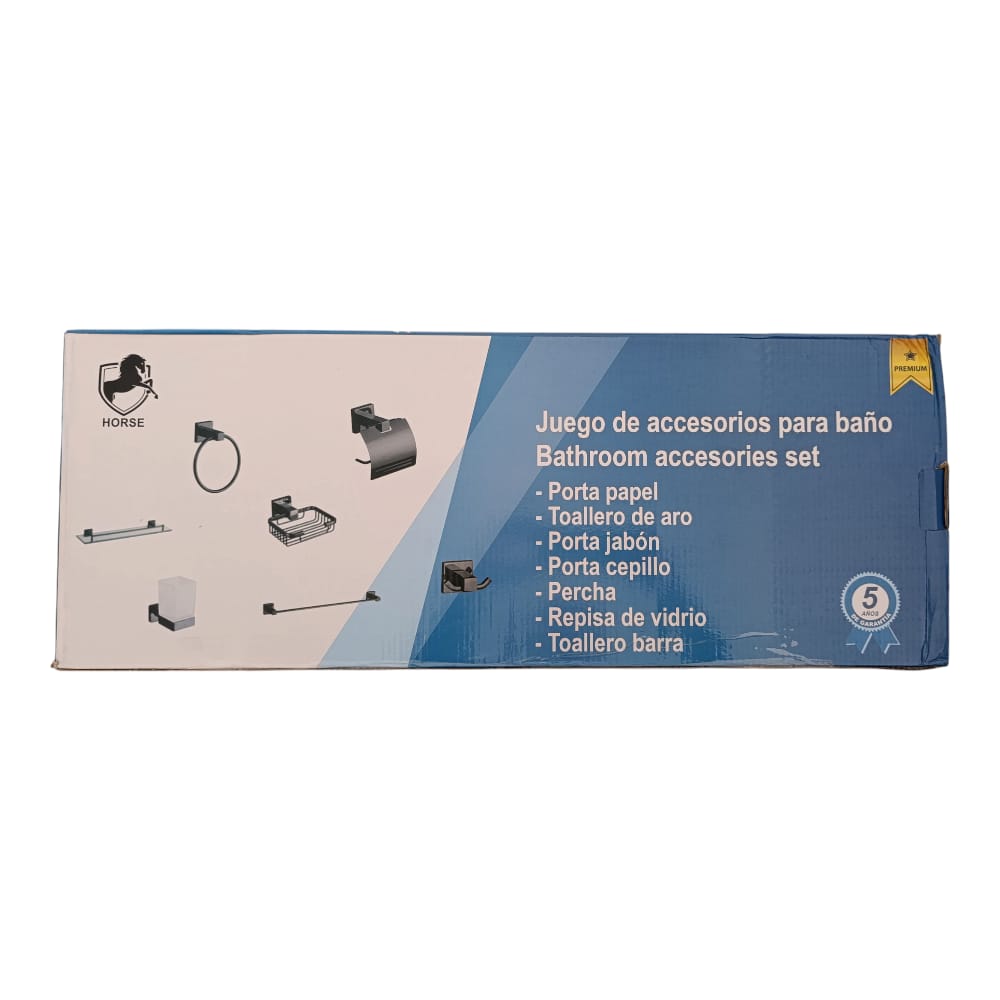 SET Juego de 7 Accesorios de Baño Acero Negro Mate Premium