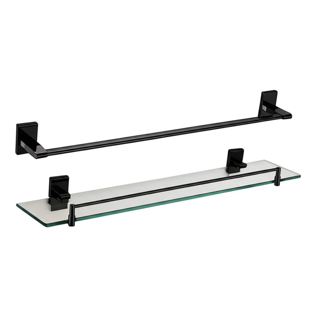 SET Juego de 7 Accesorios de Baño Acero Negro Mate Premium
