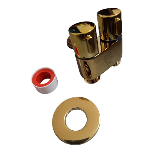 Válvula Doble Angular para Bidé o Inodoro Dorado Oro Acero Pesado