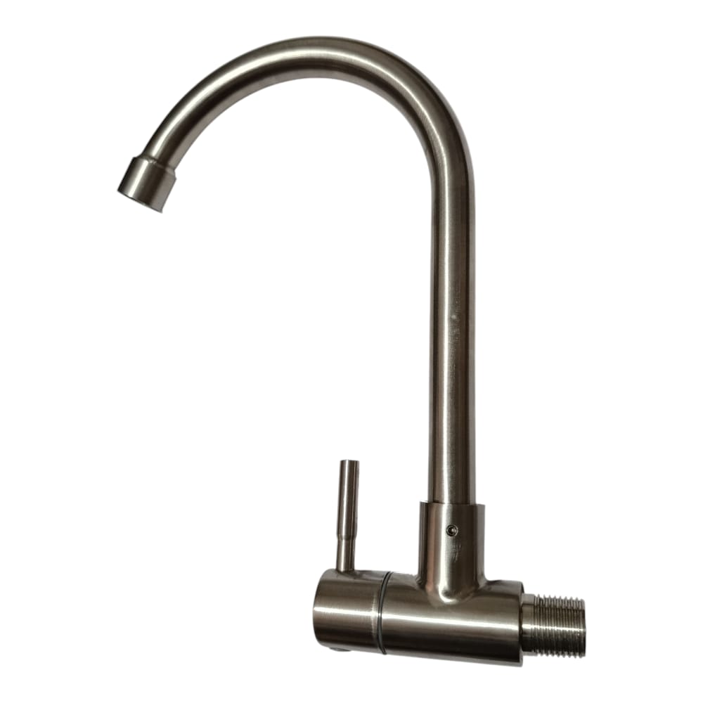 Grifo Moderno Pared Cuello Cisne asta fija de Acero Mate Satinado