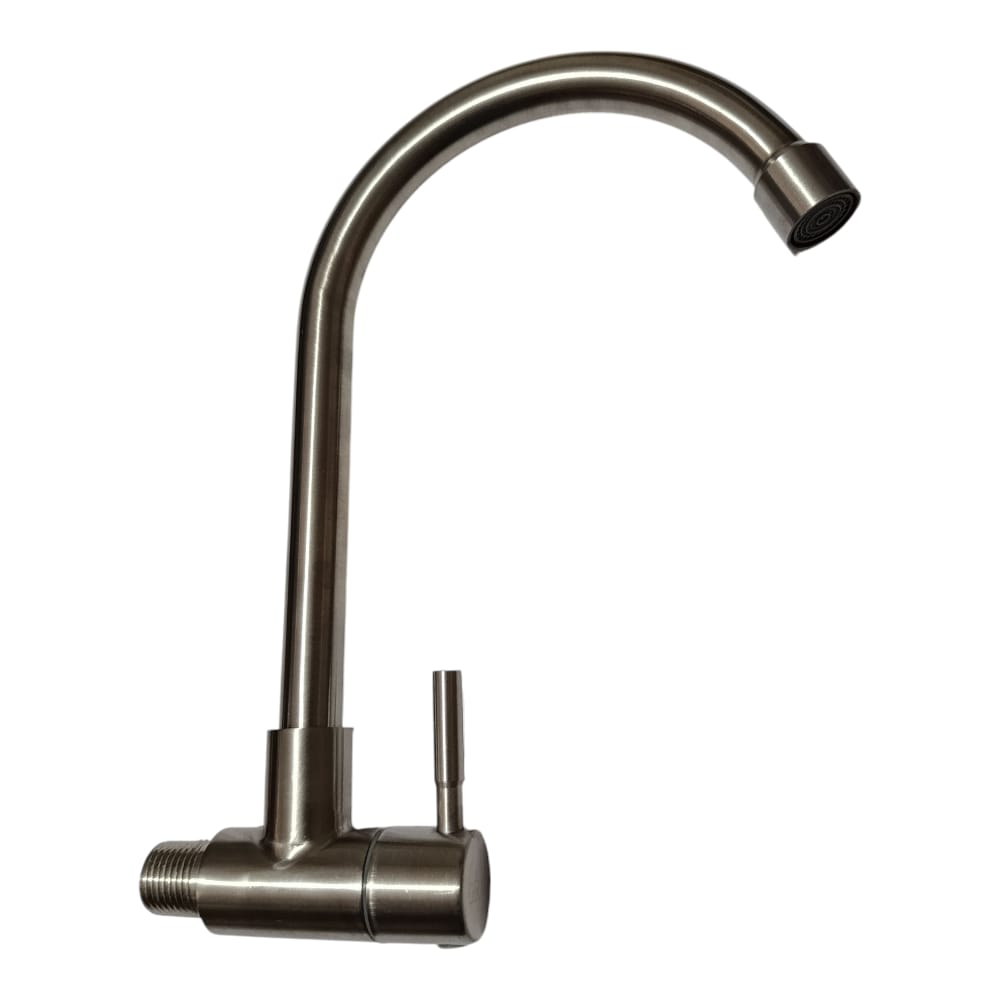 Grifo Moderno Pared Cuello Cisne asta fija de Acero Mate Satinado