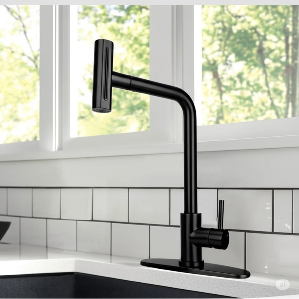 Grifo Mezcladora Cocina Mueble con 4 Modos de Flujo Negro Mate