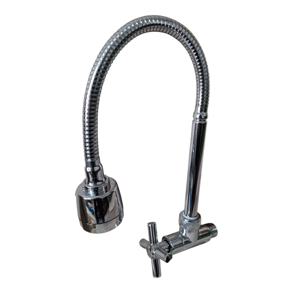 Grifo Caño Cocina Cruceta Pared Flexible Acero Cromado semi pesado