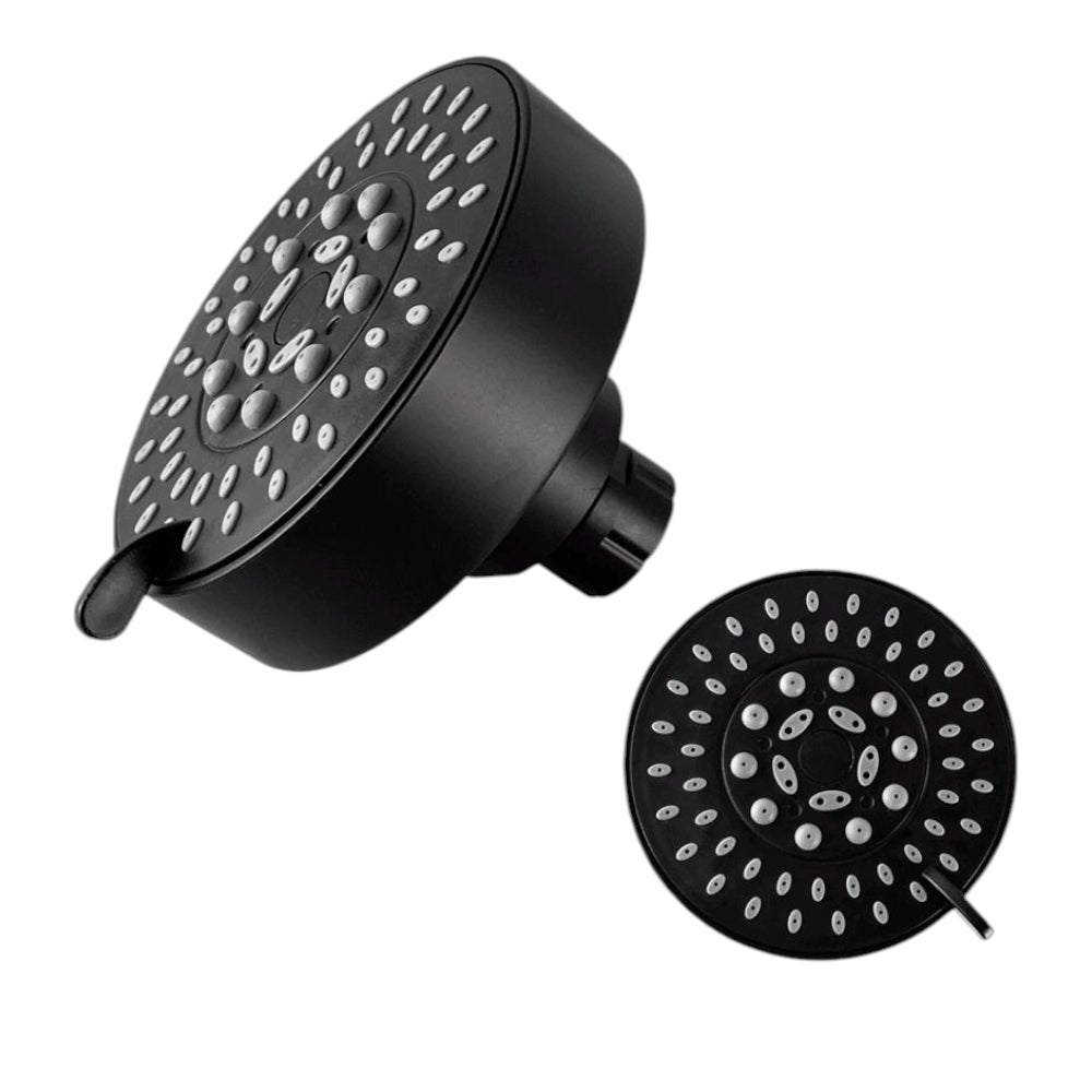 Cabezal de ducha 5 funciones Redonda 13cm ABS Negro Mate brazo16cm ABS