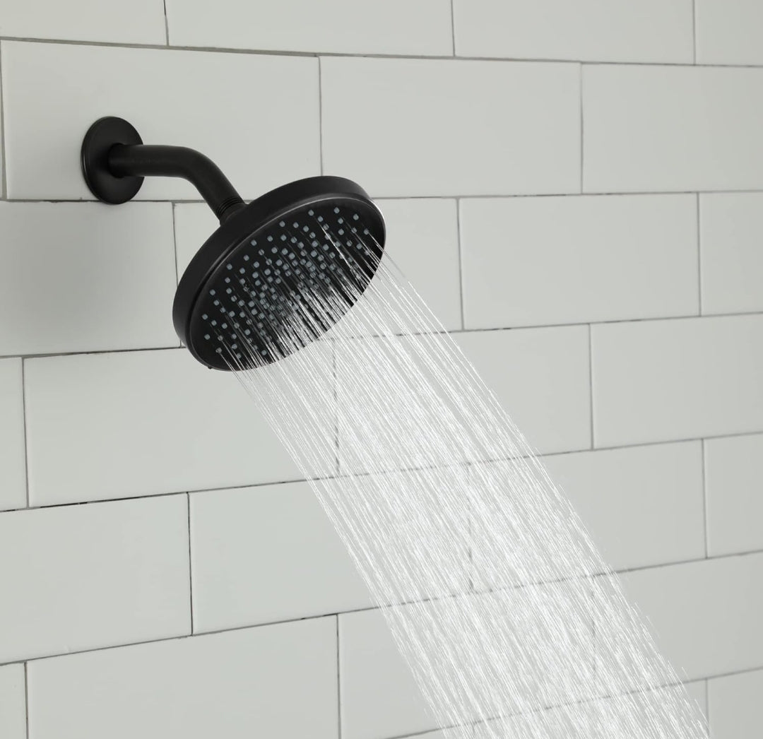 Cabezal de ducha redonda de 10cm ABS Negro Mate con brazo16cm ABS