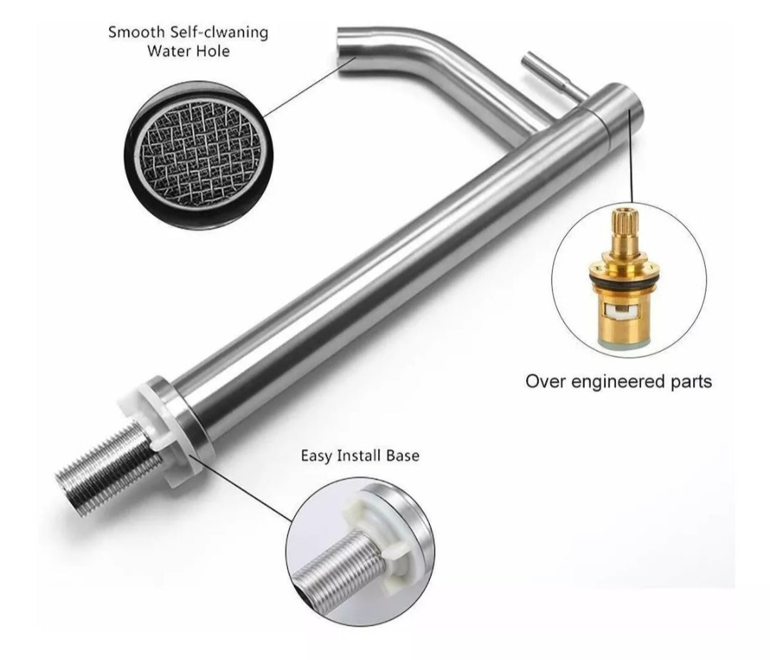 Grifo Caño Ovalin o bowl Liviano de 30cm de Acero Satinado Mate