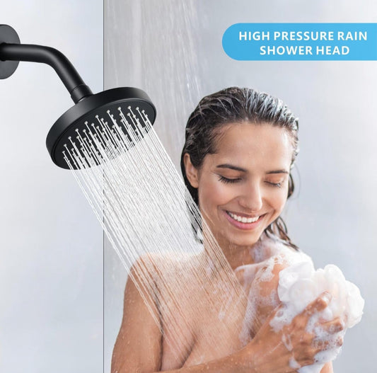 Cabezal de ducha redonda de 10cm ABS Negro Mate con brazo16cm ABS