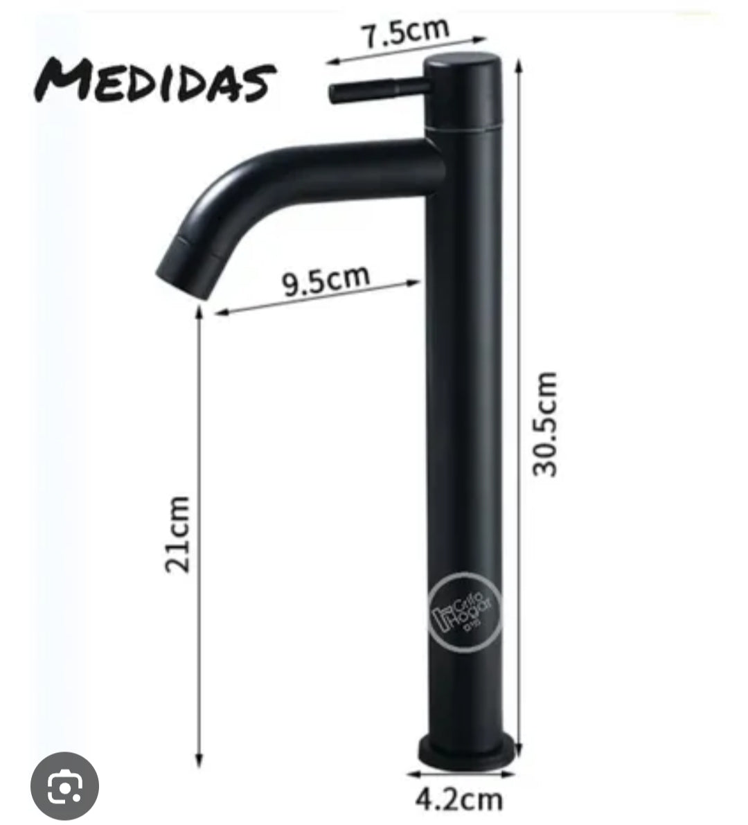 Grifo Caño Ovalin o bowl Liviano de 30cm de Acero Negro Mate