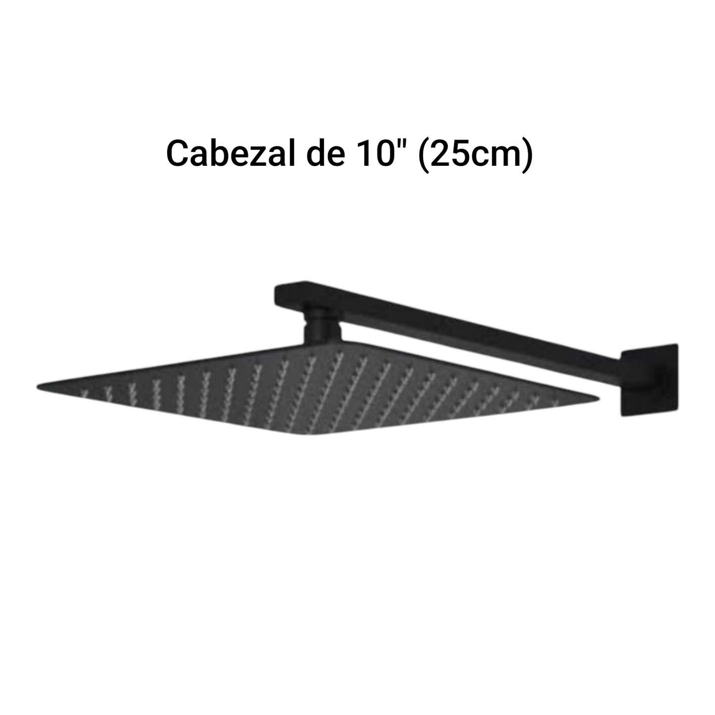Cabezal Ducha Española Cuadrada Acero Negro Mate 25x25cm Brazo de 50cm