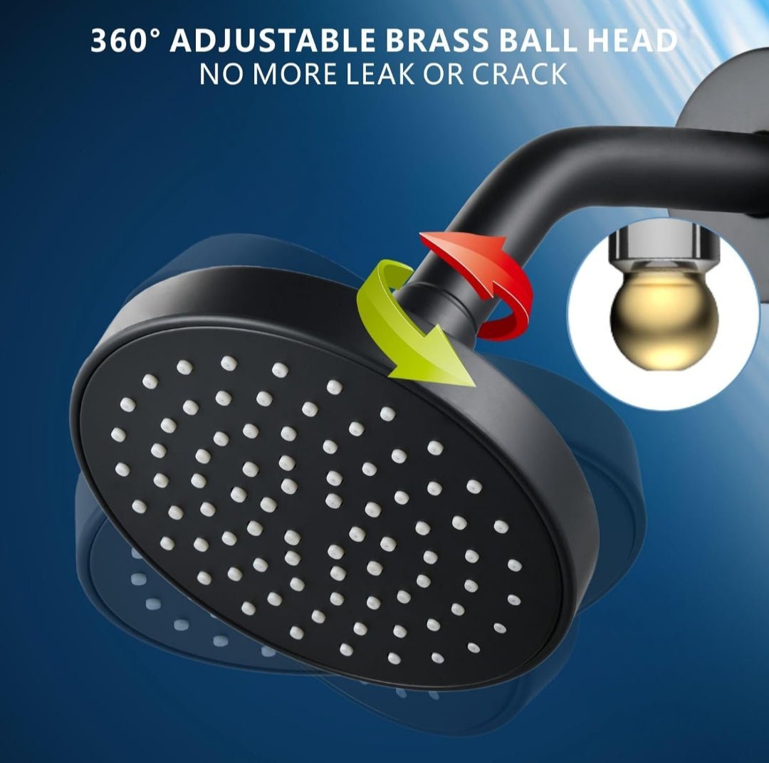 Cabezal de ducha redonda de 10cm ABS Negro Mate con brazo16cm ABS