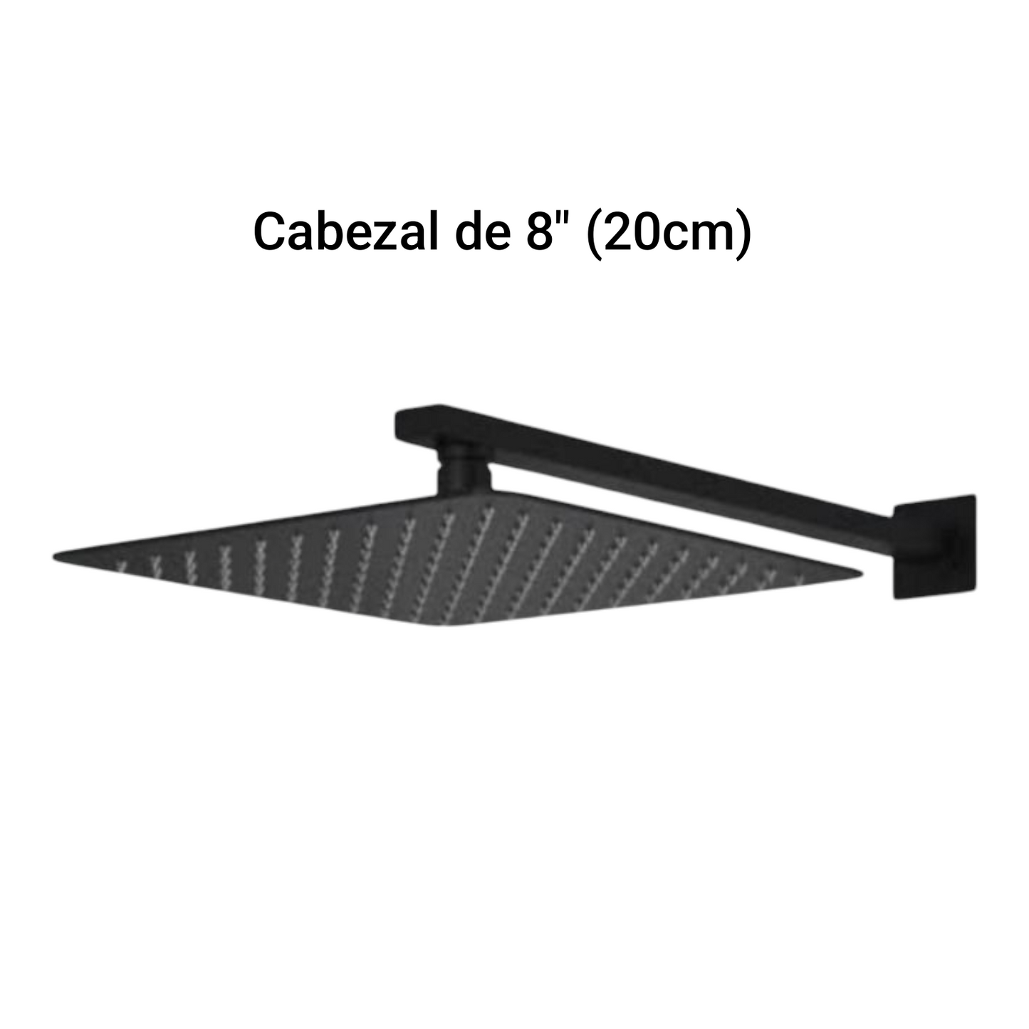 Cabezal Ducha Negro Mate Cuadrado ultra plano 20x20cm Acero Inox SS201