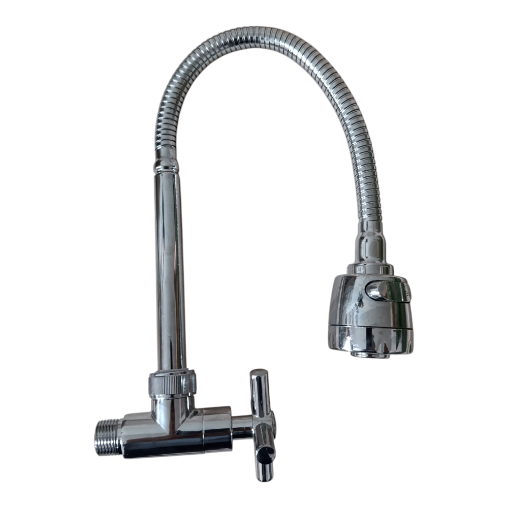 Grifo Caño Cocina Cruceta Pared Flexible Acero Cromado semi pesado