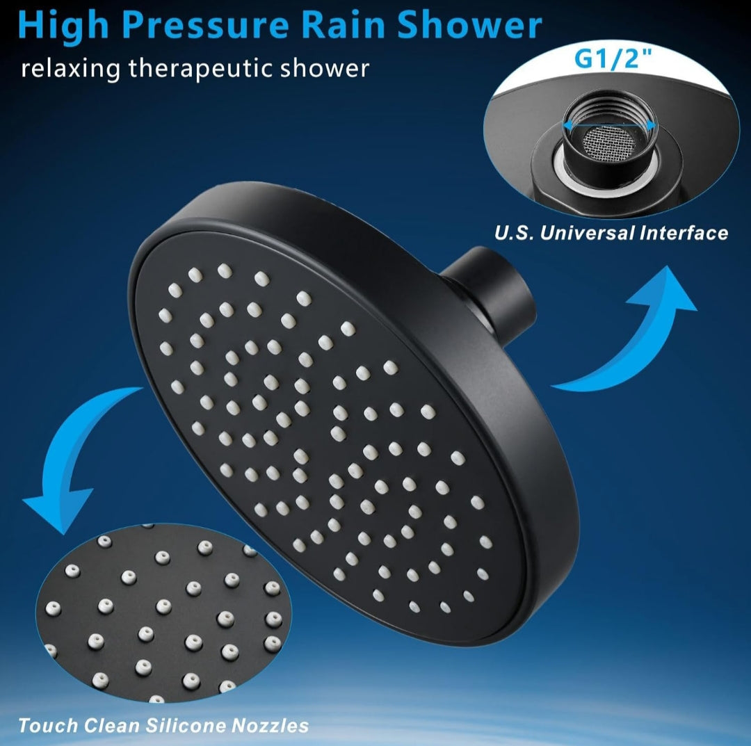 Cabezal de ducha redonda de 10cm ABS Negro Mate con brazo16cm ABS