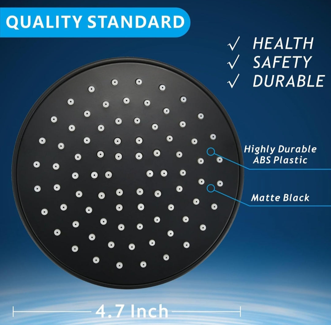 Cabezal de ducha redonda de 10cm ABS Negro Mate con brazo16cm ABS
