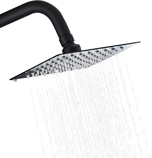 Cabezal Ducha Negro Mate Cuadrado ultra plano 15x15cm brazo Acero