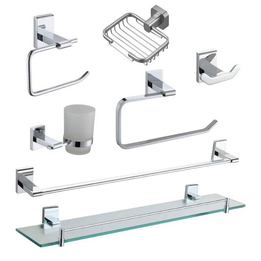 SET Juego de 7 Accesorios de Baño Acero Satinado Premium