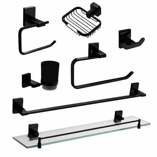 SET Juego de 7 Accesorios de Baño Acero Negro Mate Premium