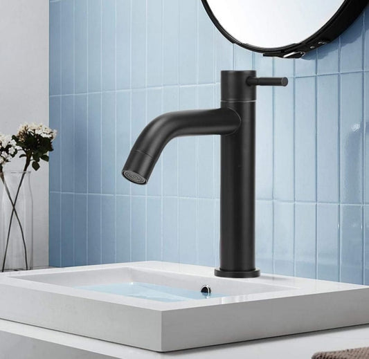 Grifo Caño Ovalin o bowl Liviano de 18cm de Acero Negro Mate