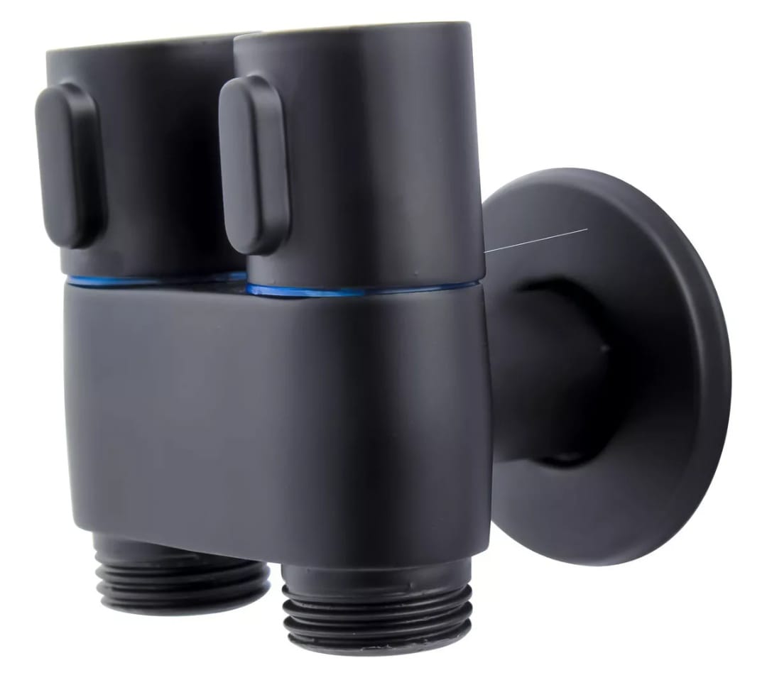Válvula Doble Angular para Bidé o Inodoro Negro Mate  Acero Pesado