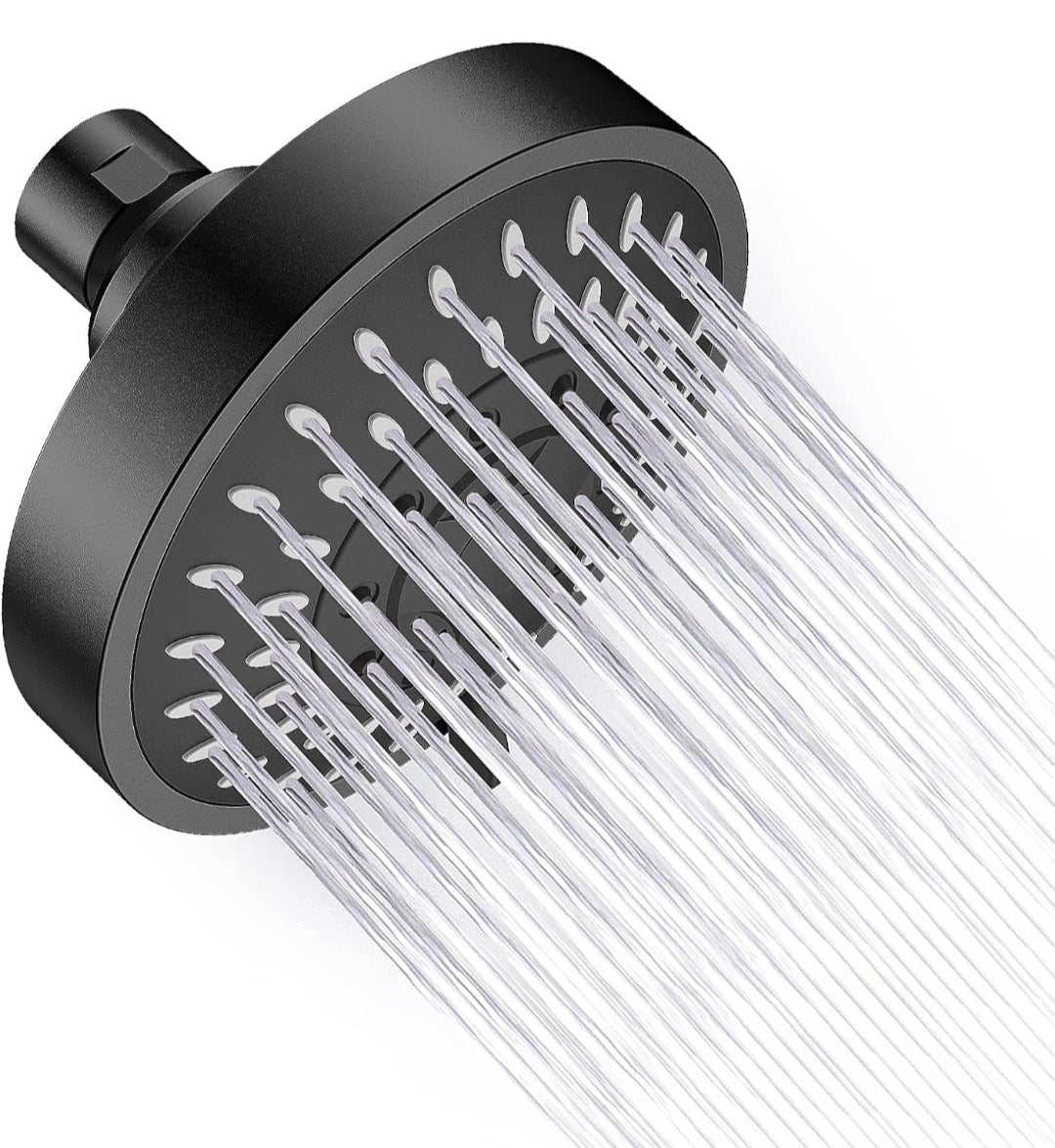 Cabezal de ducha 5 funciones Redonda 13cm ABS Negro Mate brazo16cm ABS