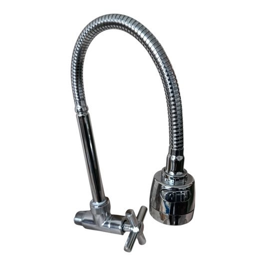 Grifo Caño Cocina Cruceta Pared Flexible Acero Cromado semi pesado