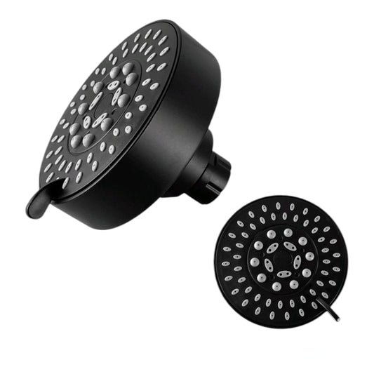 Cabezal de ducha 5 funciones Redonda 13cm ABS Negro Mate brazo16cm ABS